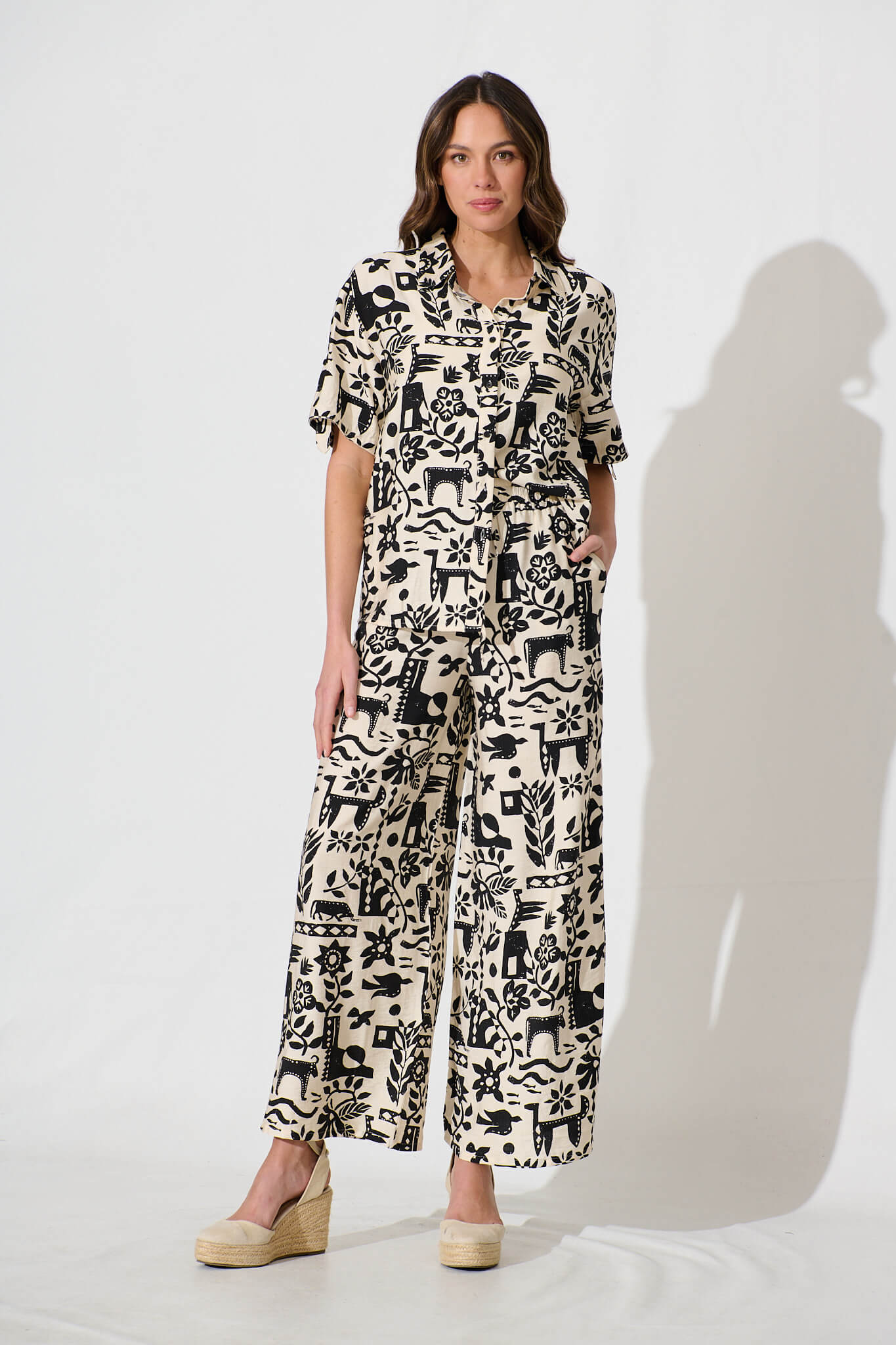 Kyrie Pant in Cream with Black Print