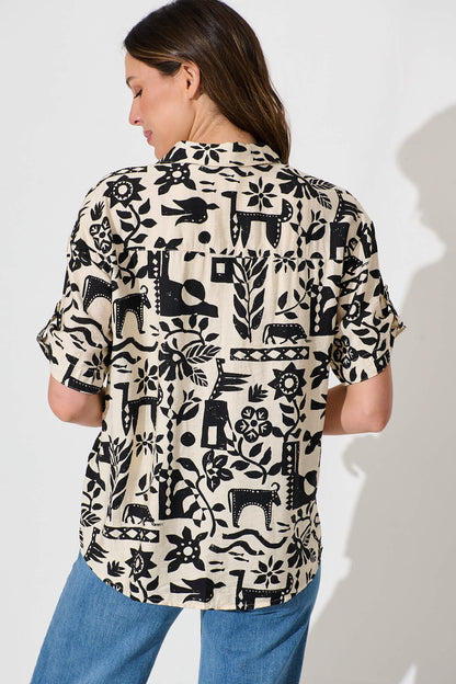 Alexcina Shirt in Cream with Black Print
