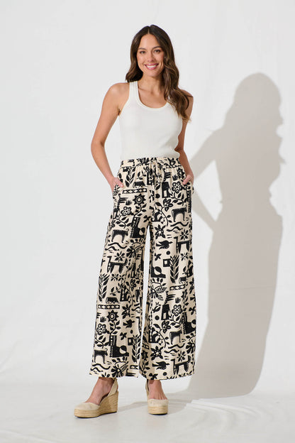 Kyrie Pant in Cream with Black Print