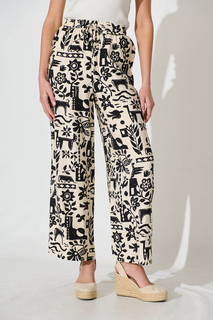 Kyrie Pant in Cream with Black Print