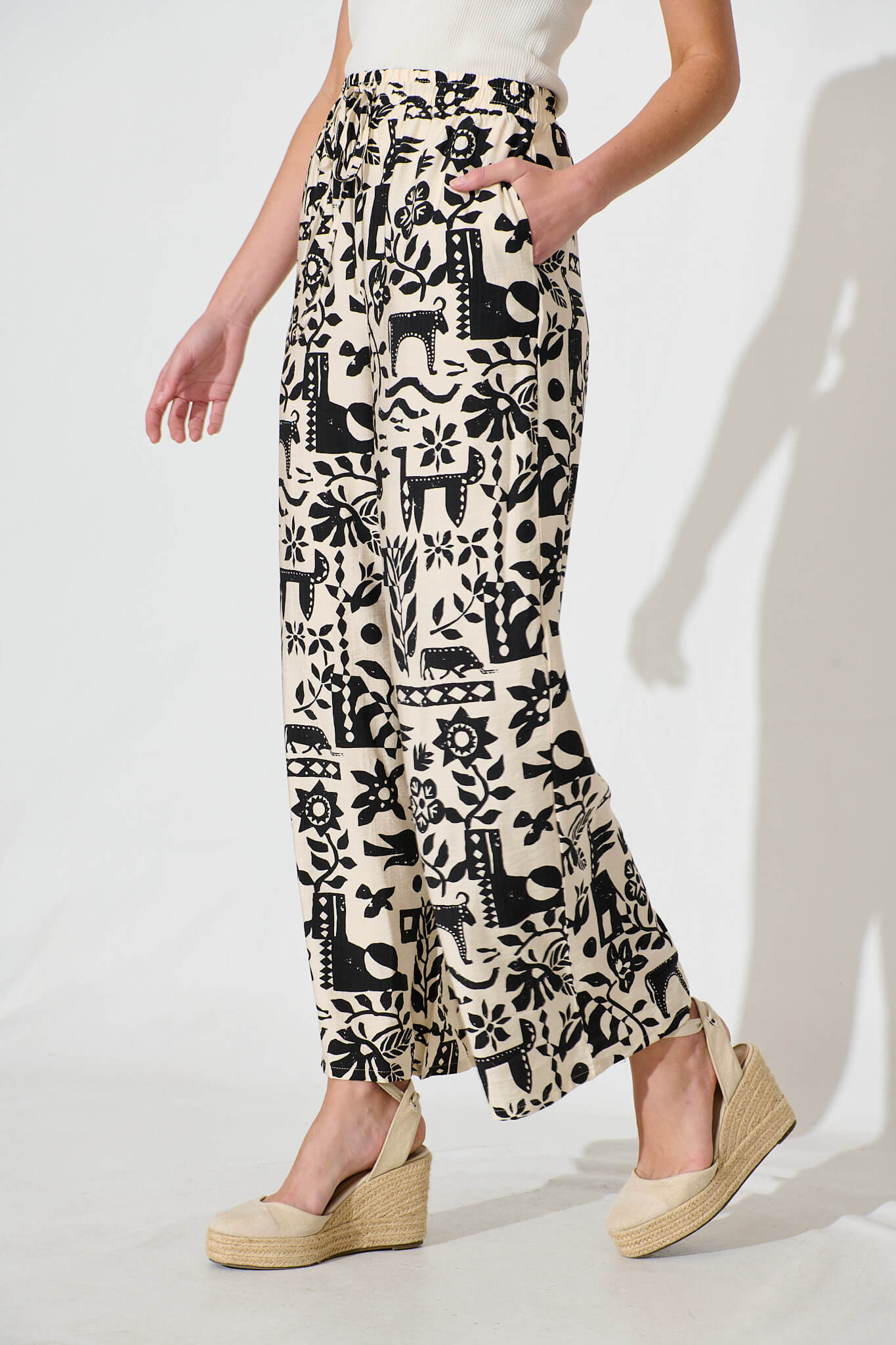 Kyrie Pant in Cream with Black Print