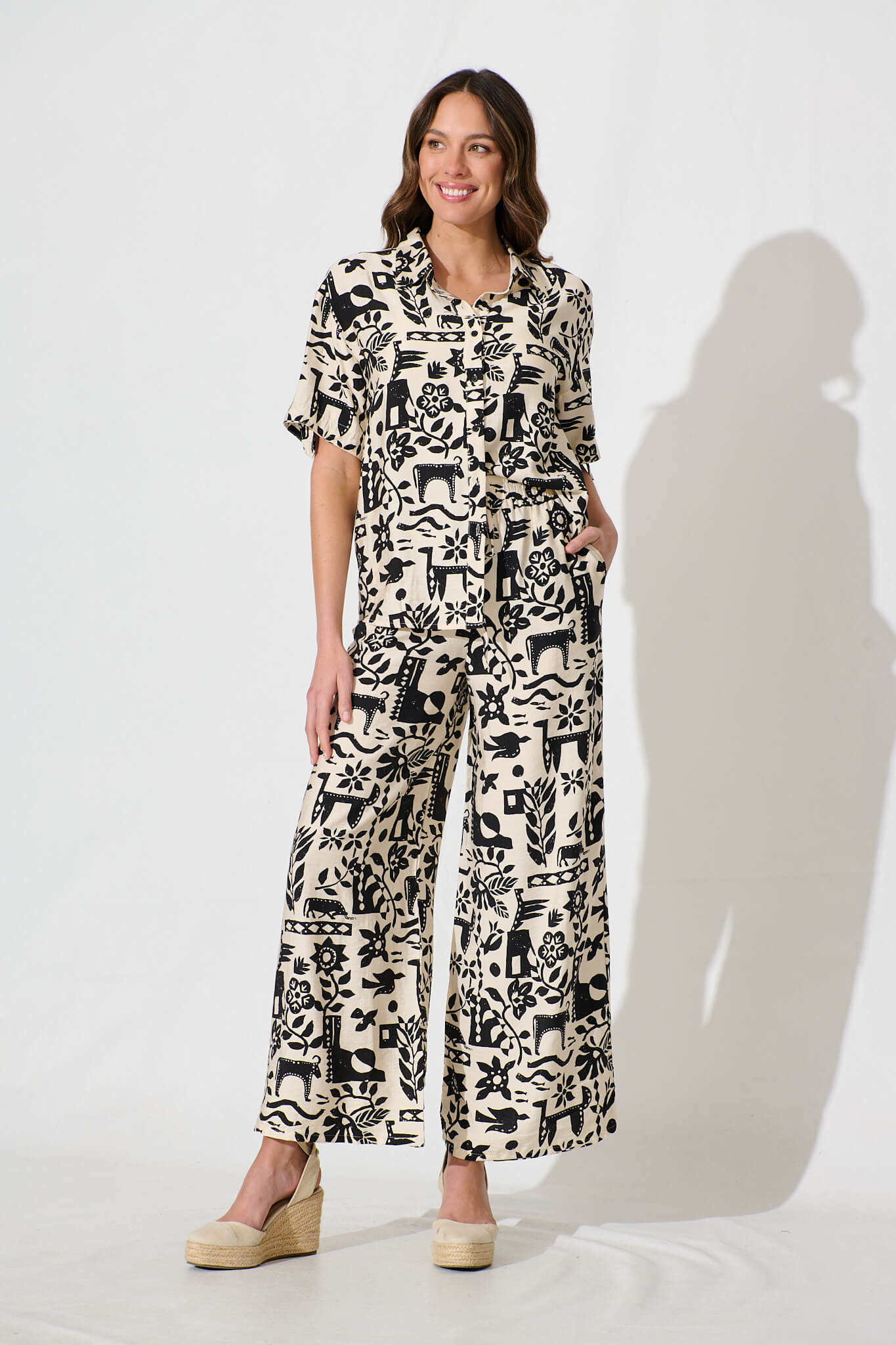 Alexcina Shirt in Cream with Black Print