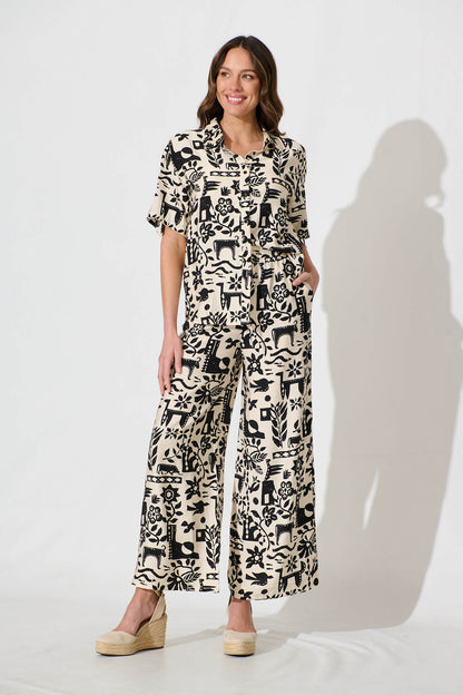 Alexcina Shirt in Cream with Black Print