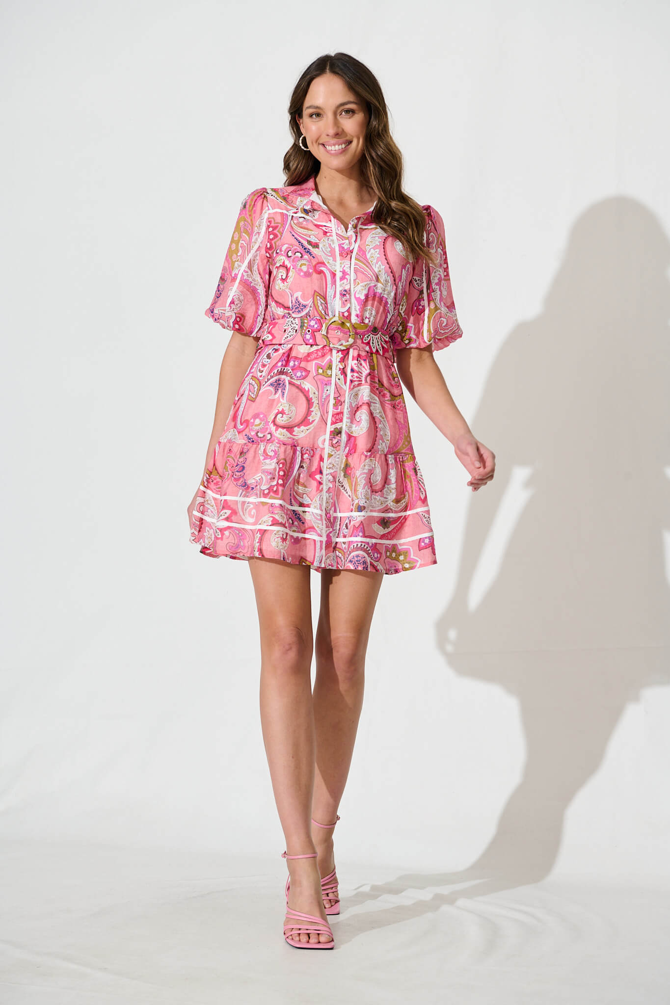 Raveena Shirt Dress In Pink Paisley