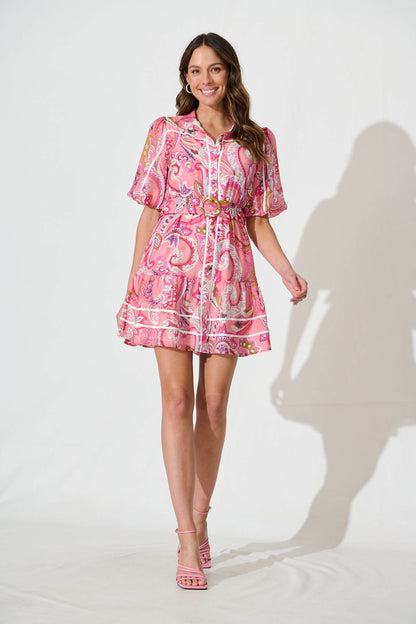 Raveena Shirt Dress In Pink Paisley