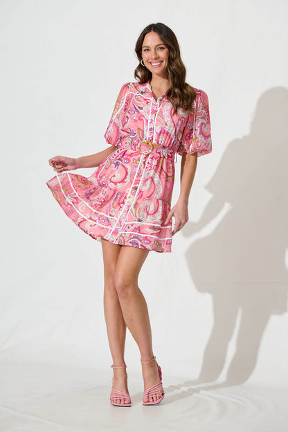 Raveena Shirt Dress In Pink Paisley