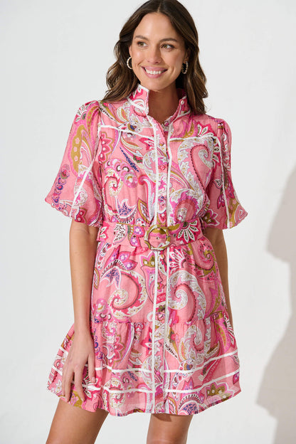 Raveena Shirt Dress In Pink Paisley