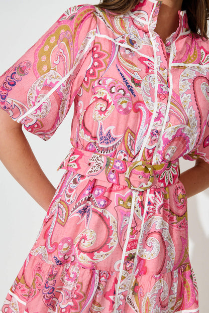 Raveena Shirt Dress In Pink Paisley