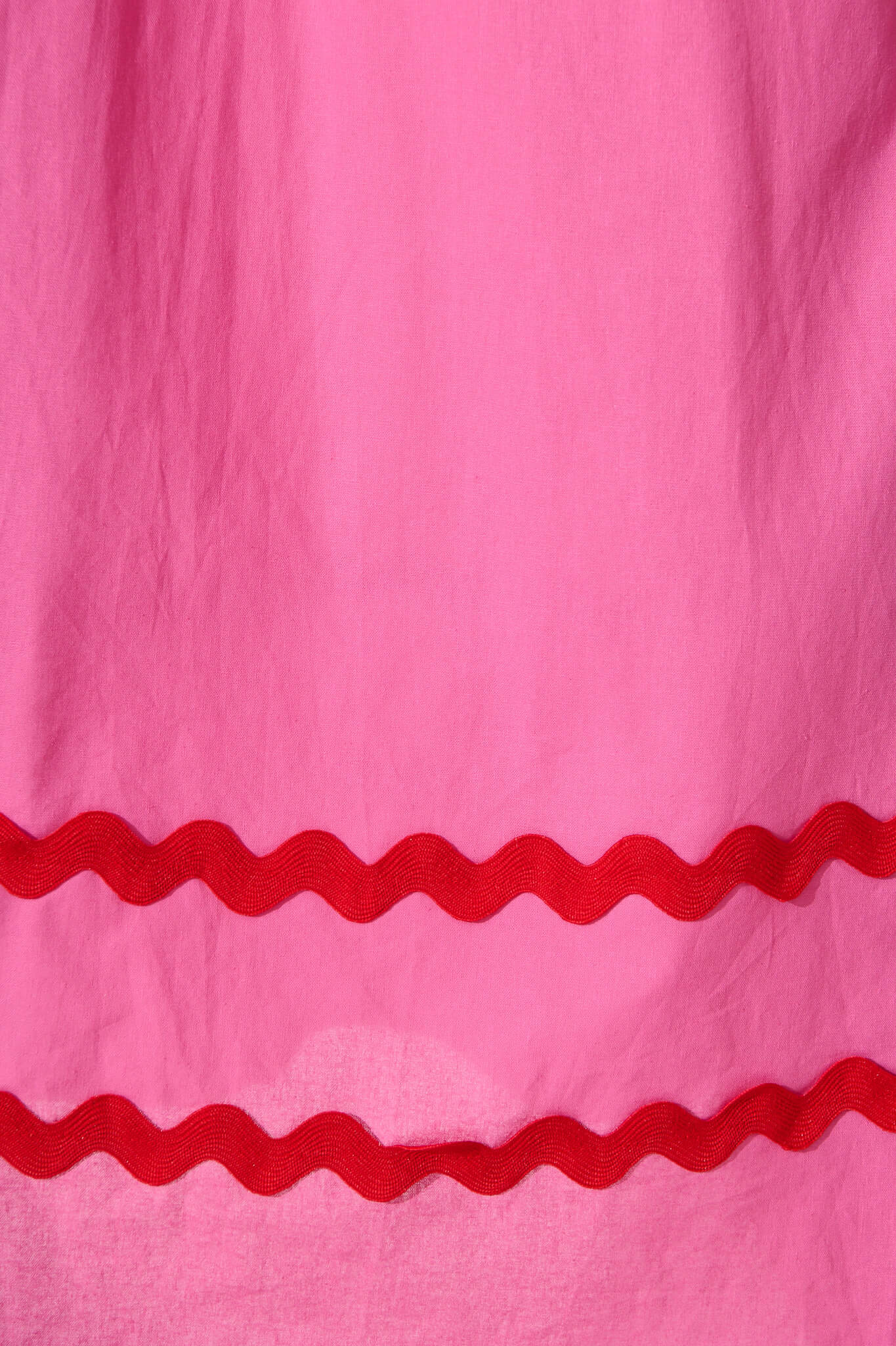 Indi Maxi Dress In Pink With Red Ric Rac Trim Cotton