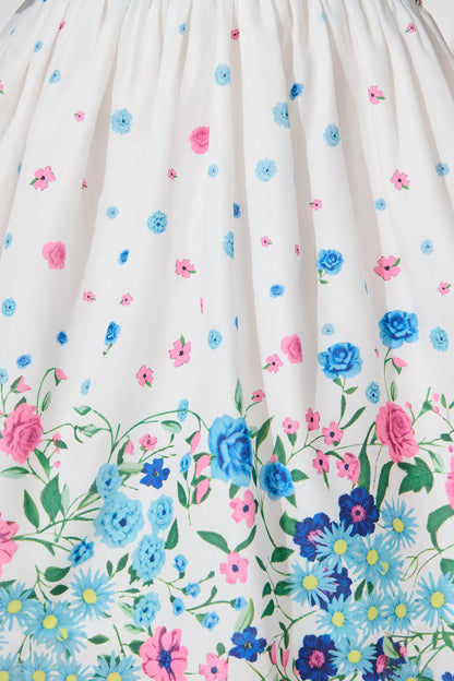 Sausalito Dress In White With Pink And Blue Floral