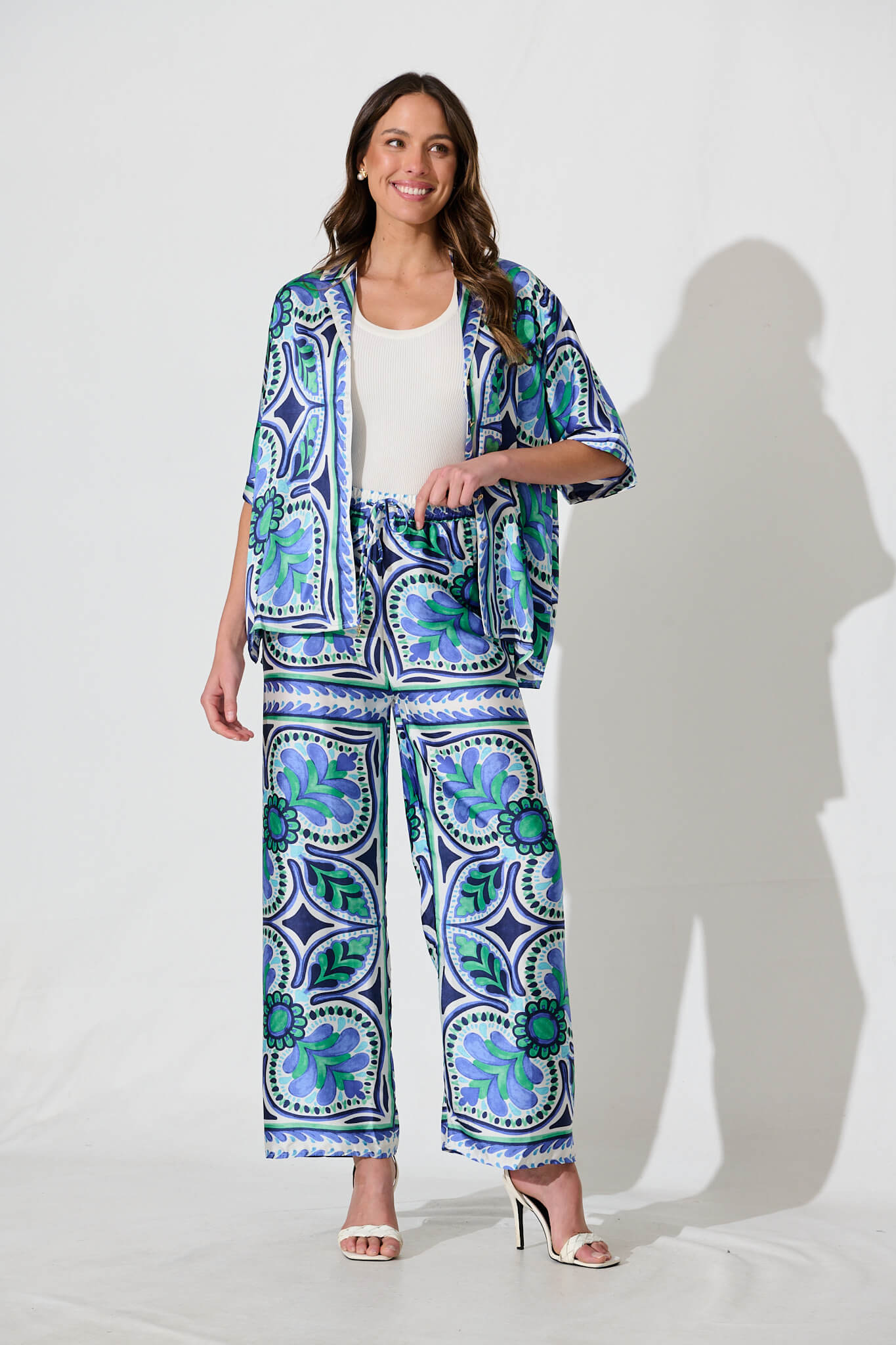 Montclair Pant In Blue And Green Tile Print