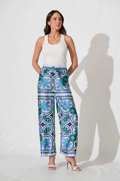 Montclair Pant In Blue And Green Tile Print