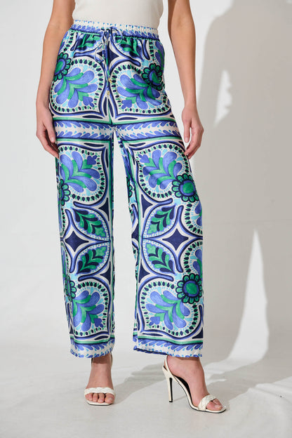Montclair Pant In Blue And Green Tile Print