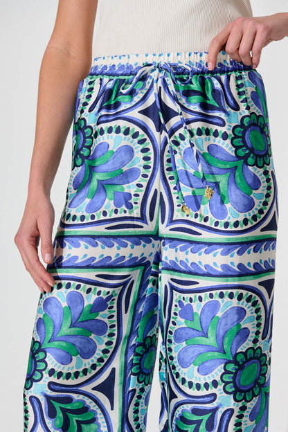 Montclair Pant In Blue And Green Tile Print