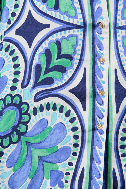Prescott Shirt In Blue And Green Tile Print