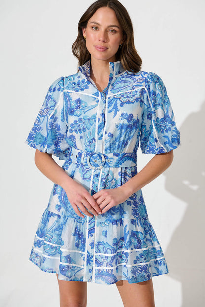 Raveena Shirt Dress In Blue Paisley