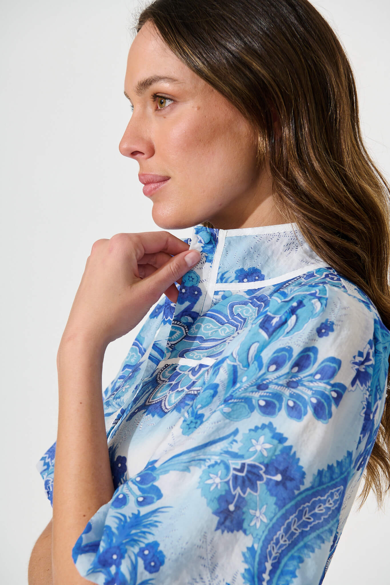 Raveena Shirt Dress In Blue Paisley