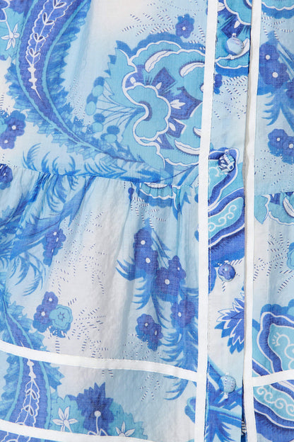 Raveena Shirt Dress In Blue Paisley