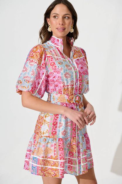 Raveena Shirt Dress In Patchwork Multi