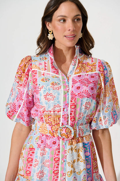 Raveena Shirt Dress In Patchwork Multi