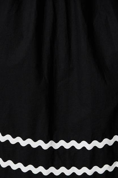 Indi Maxi Dress In Black With White Ric Rac Trim Cotton