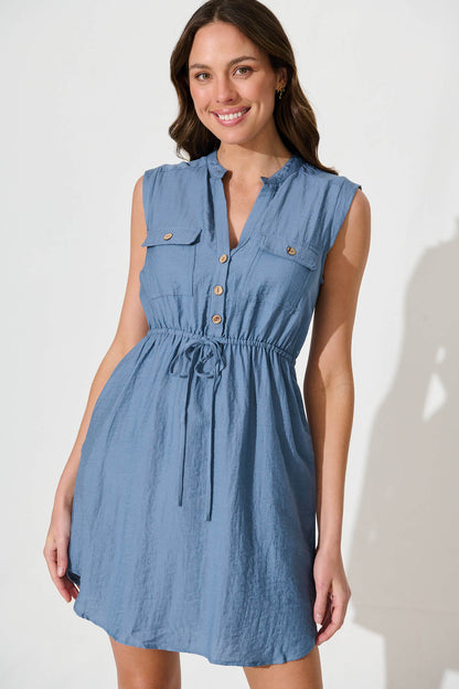 Nylah Dress In Pale Blue Linen Blend