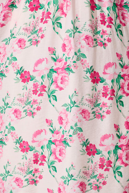 Esen Midi Dress in Pink and Green Floral Cotton Blend