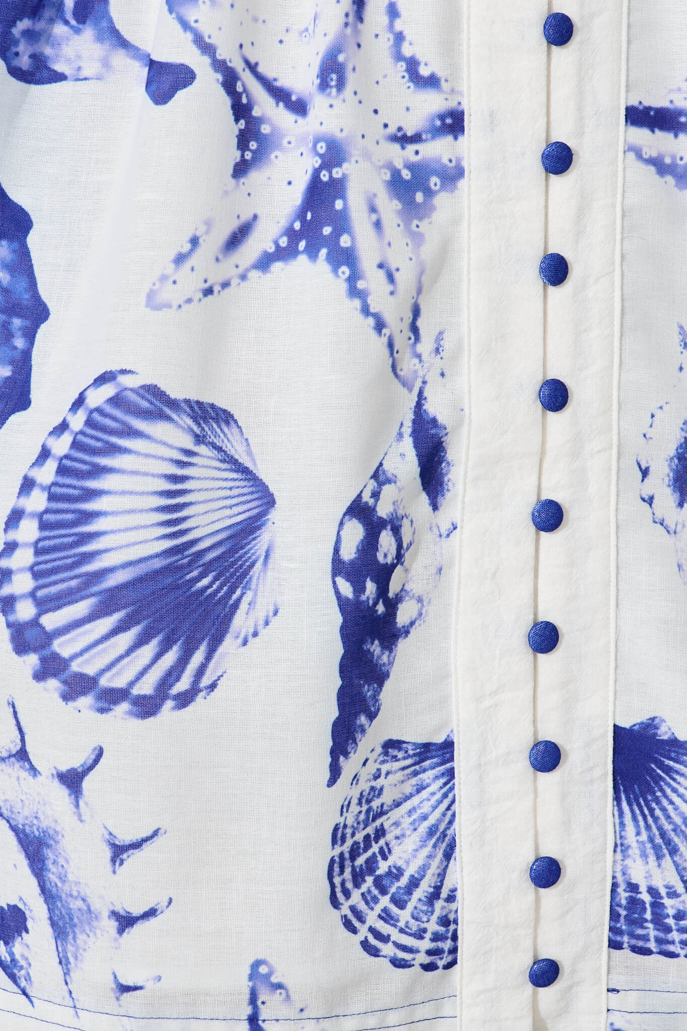 Tandie Midi Dress In White With Blue Print Linen Blend