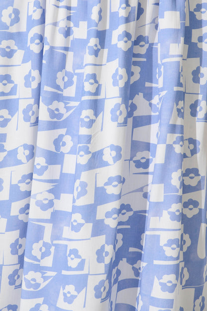 Cataleya Midi Sundress In White And Blue Linen Blend