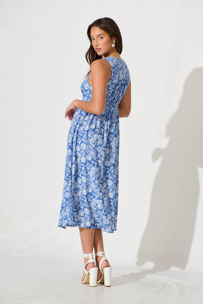 Ryland Midi Dress in Blue Paisley Print