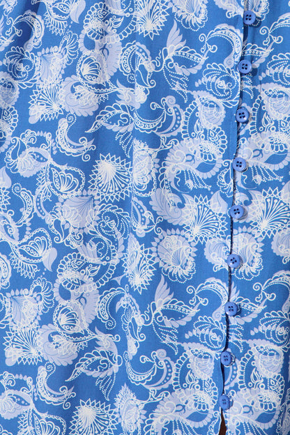 Ryland Midi Dress in Blue Paisley Print