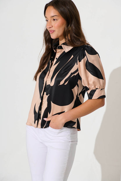 Eliana Shirt In Brown With Black Print
