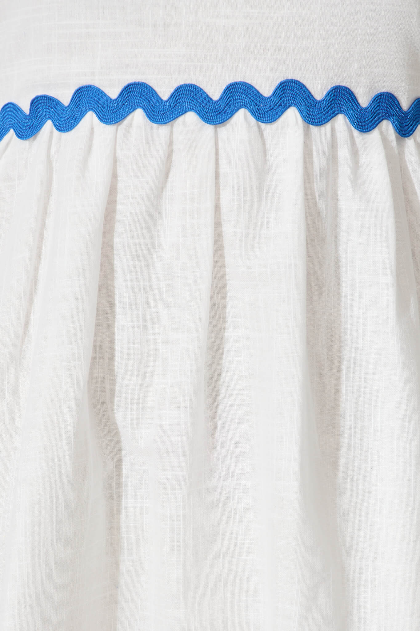 Miami Midi Dress In White With Blue Ric Rac Cotton