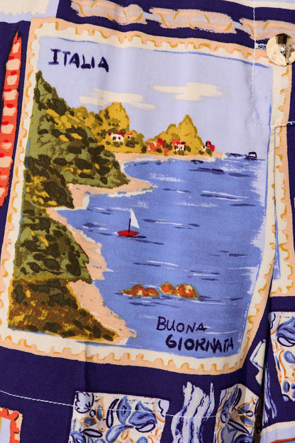 Maui Playsuit In Blue Multi Postcard Print