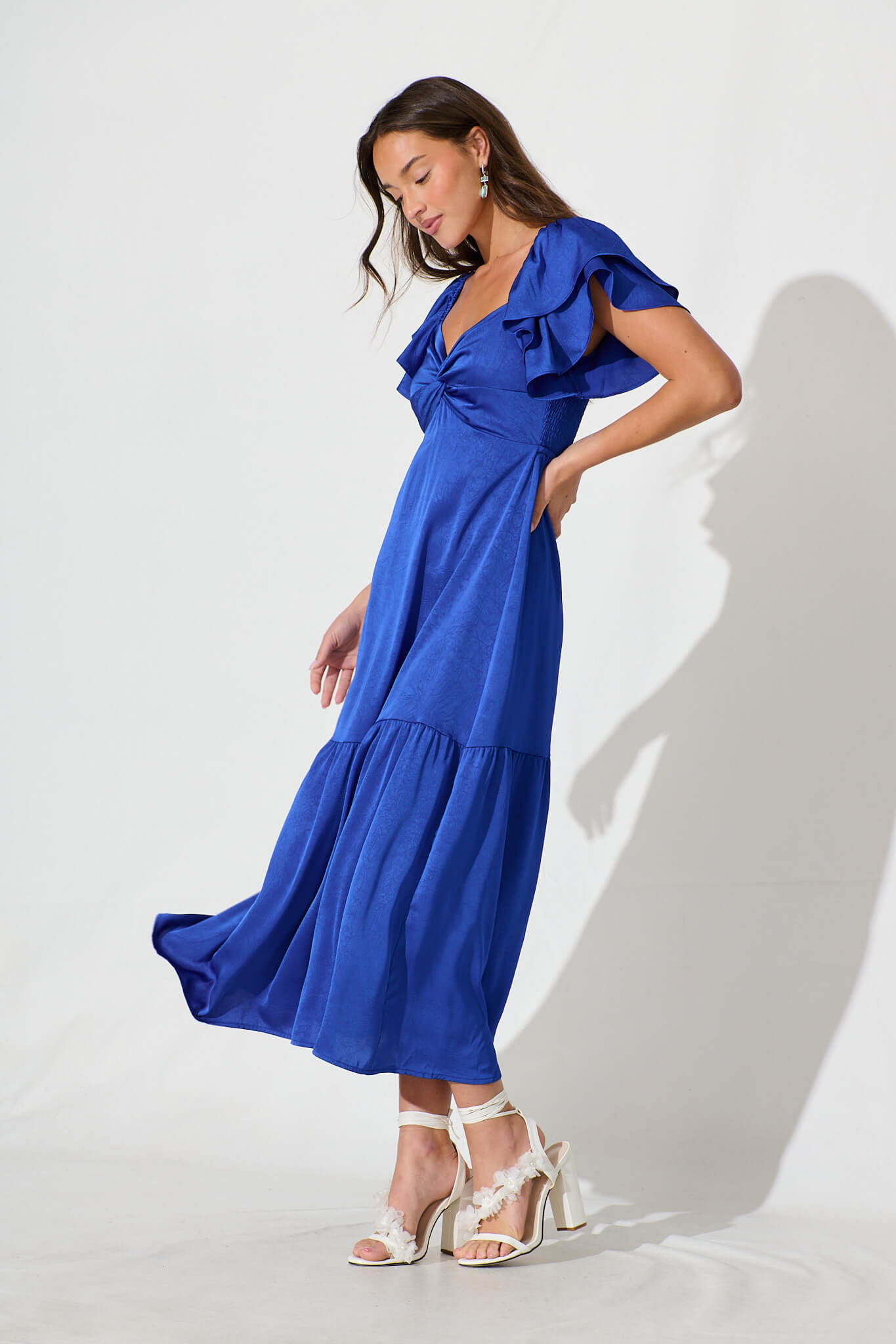 Constantine Maxi Dress In Cobalt Crinkle Satin