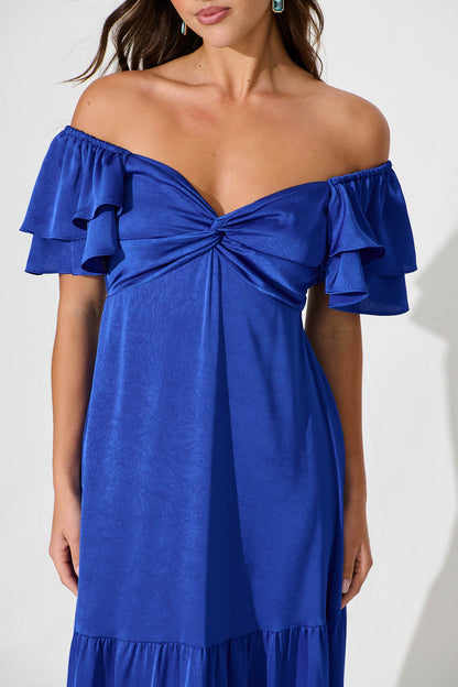 Constantine Maxi Dress In Cobalt Crinkle Satin