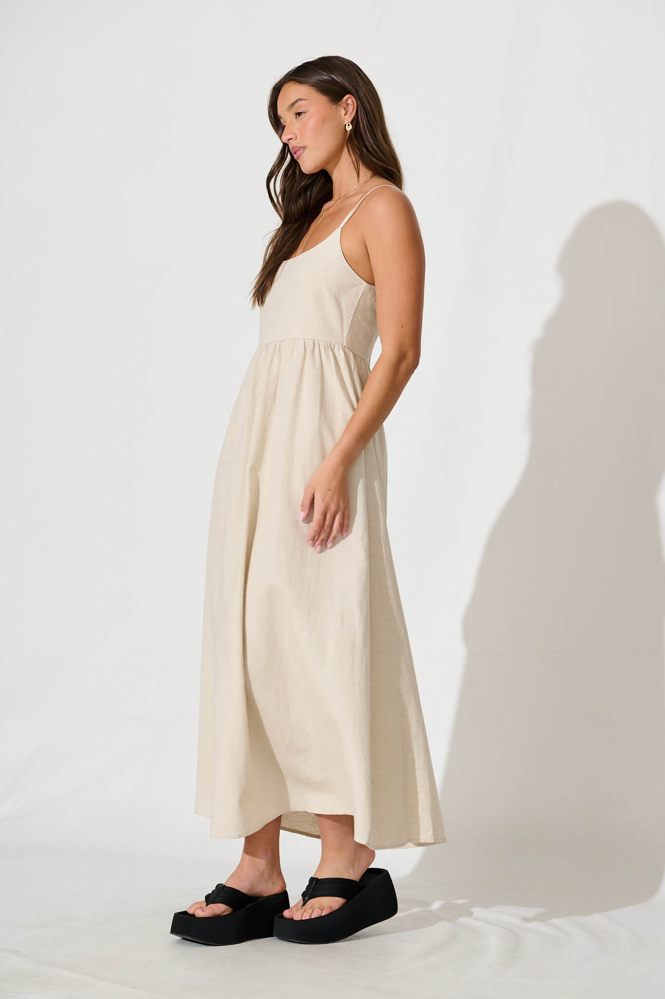 Quinley Maxi Sundress in Oatmeal Linen Blend