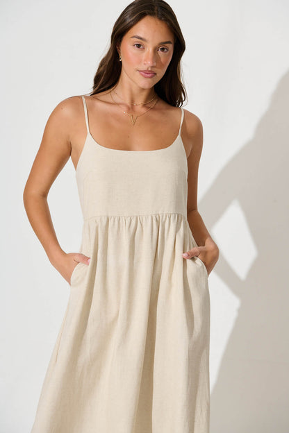 Quinley Maxi Sundress in Oatmeal Linen Blend