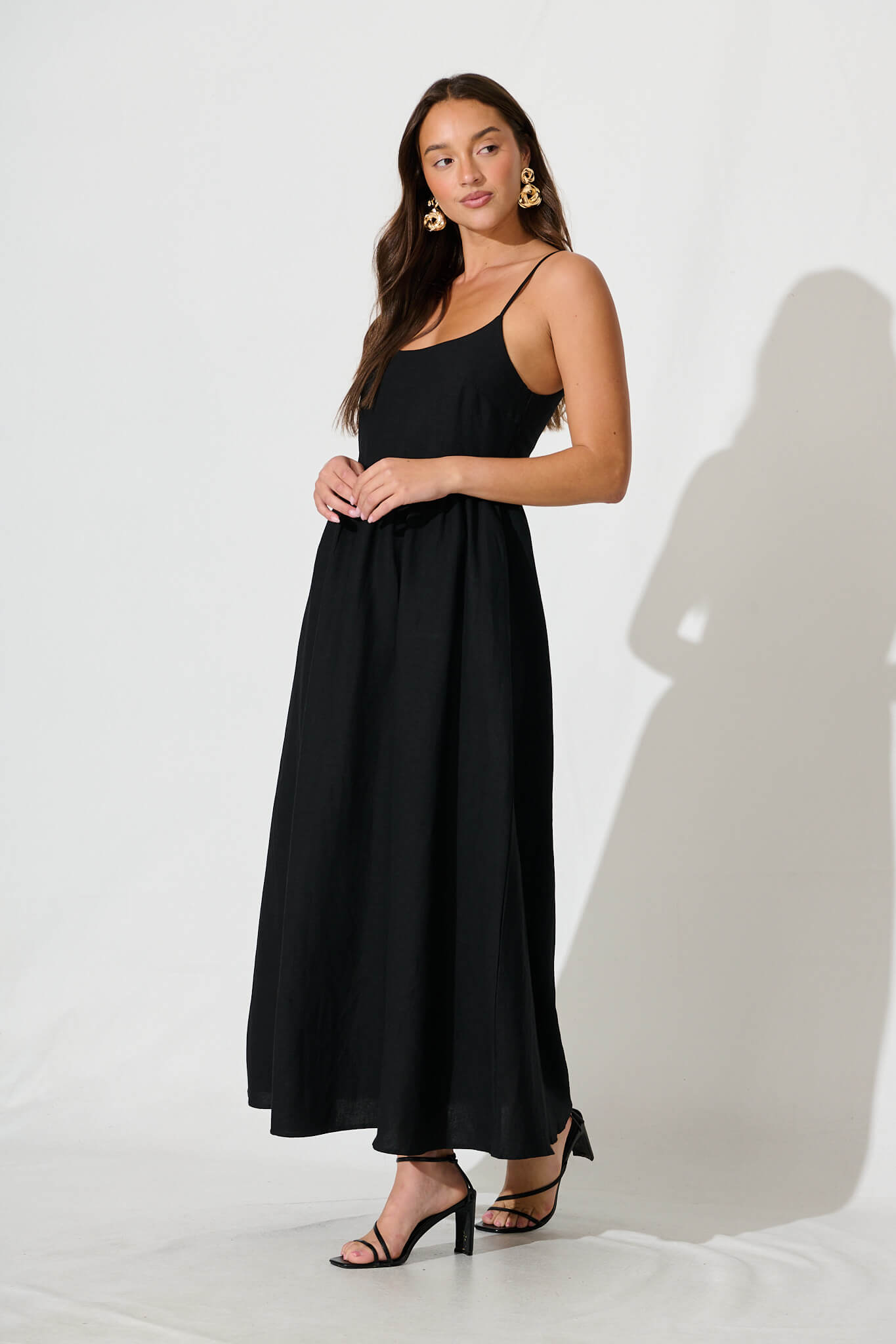Quinley Maxi Sundress in Black Linen Blend
