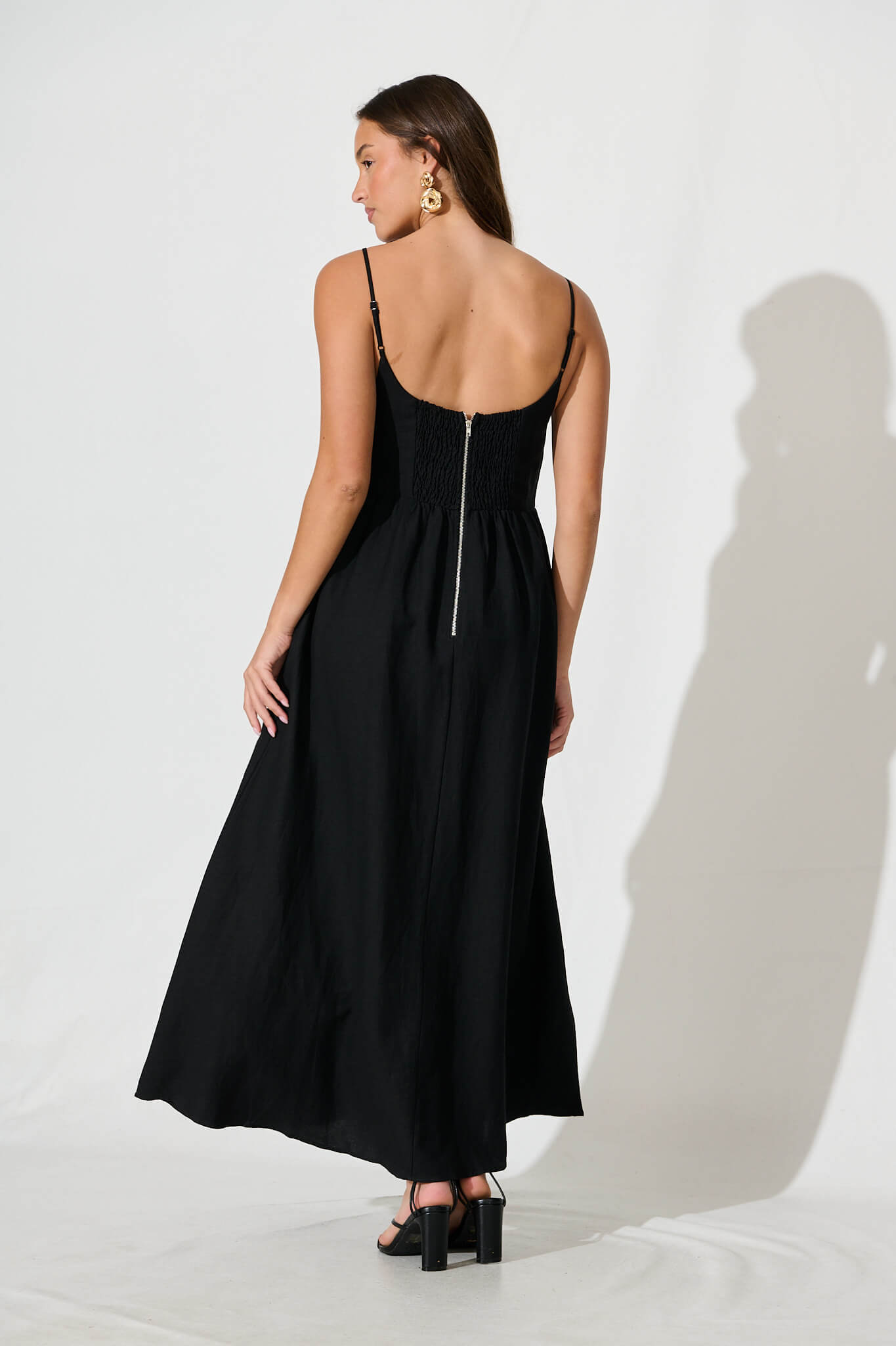 Quinley Maxi Sundress in Black Linen Blend