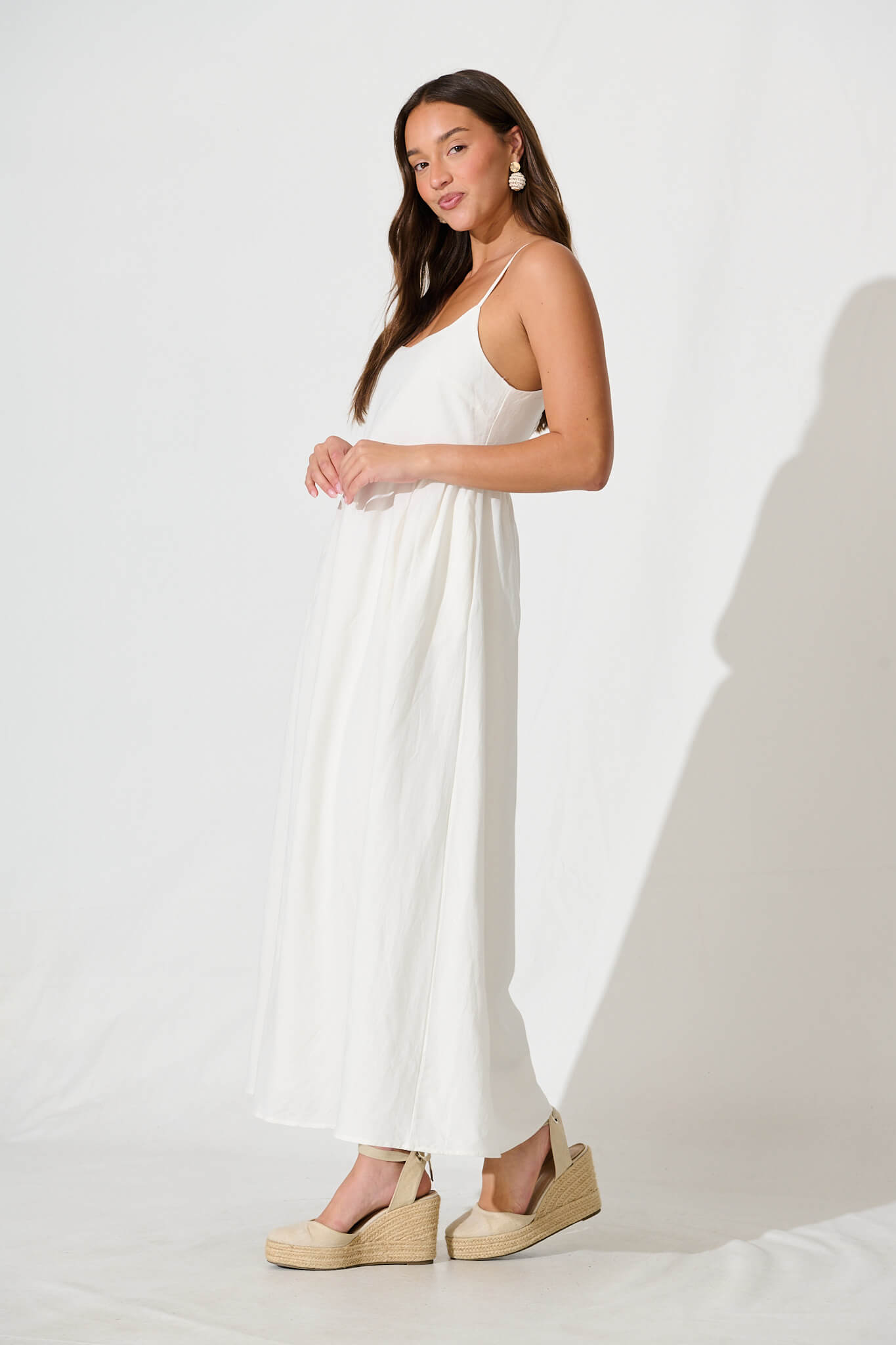 Quinley Maxi Sundress in White Linen Blend