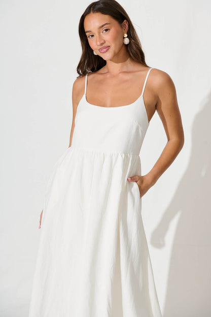 Quinley Maxi Sundress in White Linen Blend