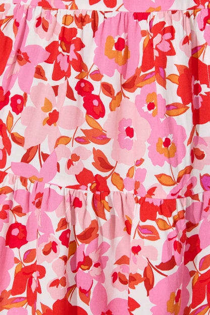 Lovina Dress in Pink Red Floral
