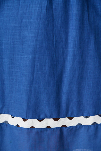Miami Midi Dress In Blue With White Ric Rac Cotton