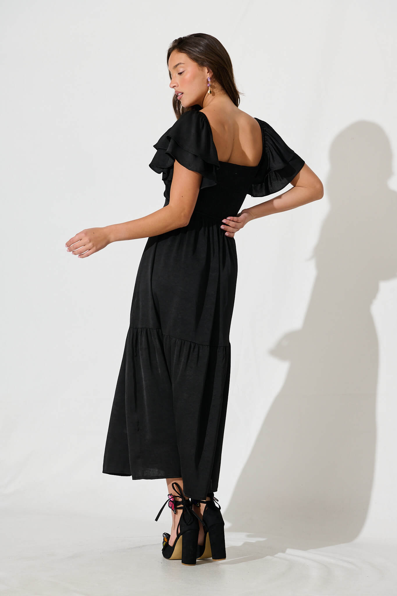 Constantine Maxi Dress In Black Crinkle Satin