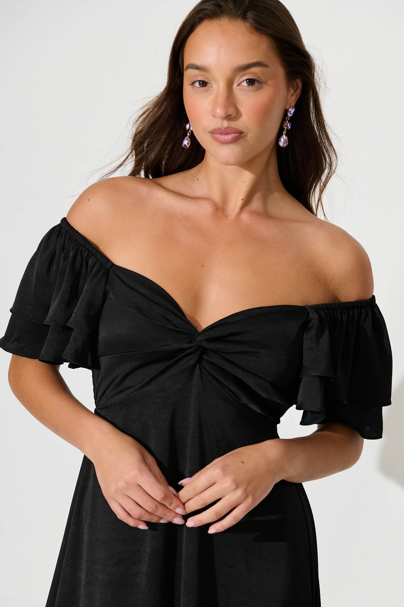 Constantine Maxi Dress In Black Crinkle Satin