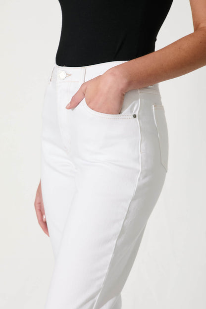 Delores High Rise Capri Straight Leg Jean In White Denim