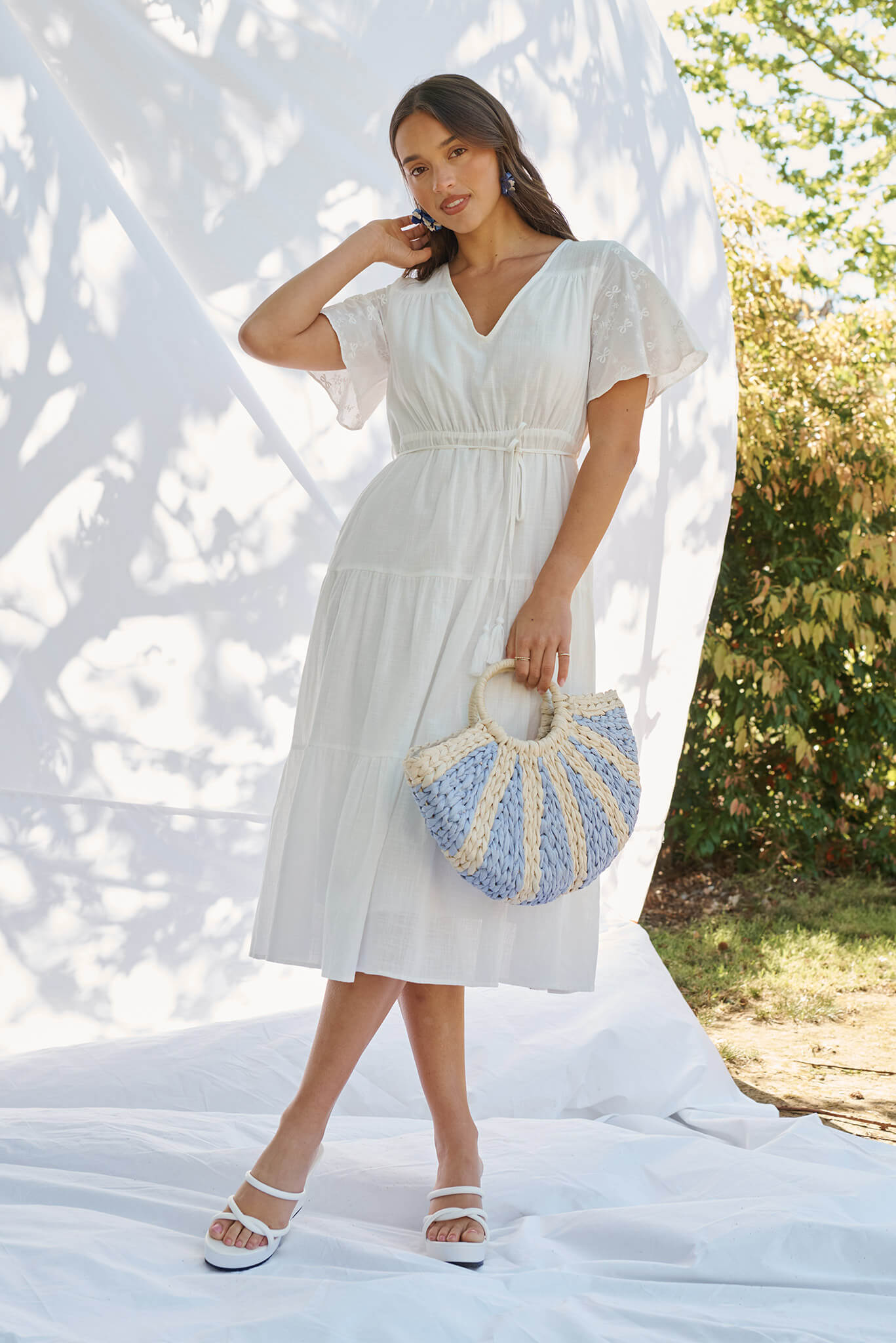 Nolan Midi Dress In White Cotton