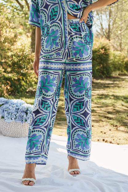 Montclair Pant In Blue And Green Tile Print