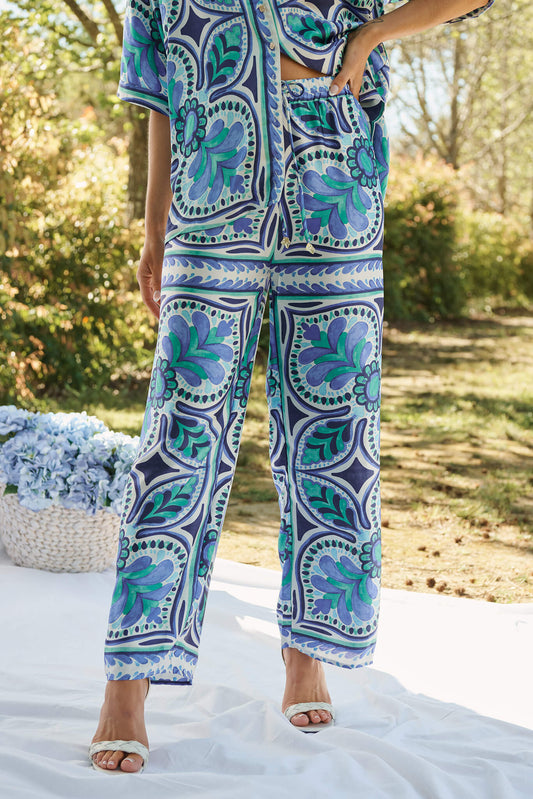 Montclair Pant In Blue And Green Tile Print